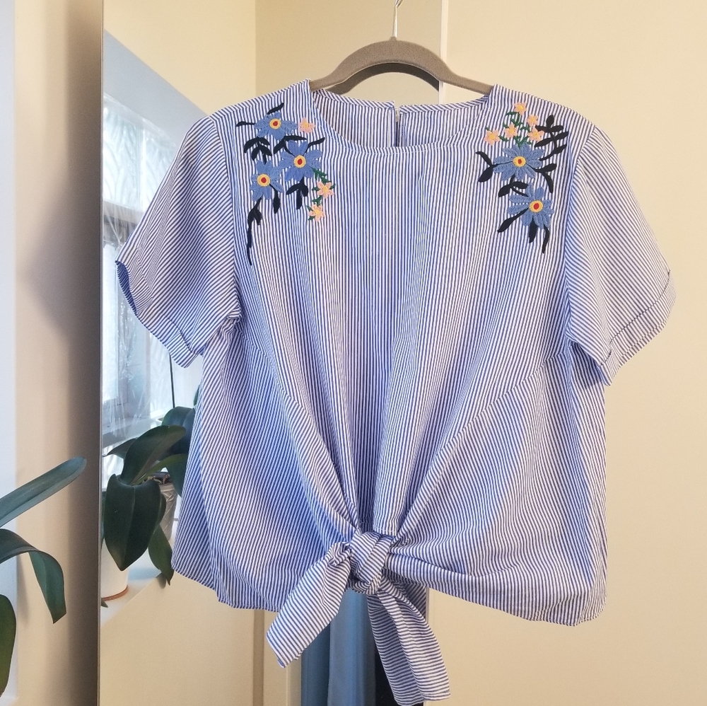 Boxy Striped Embroidered Top